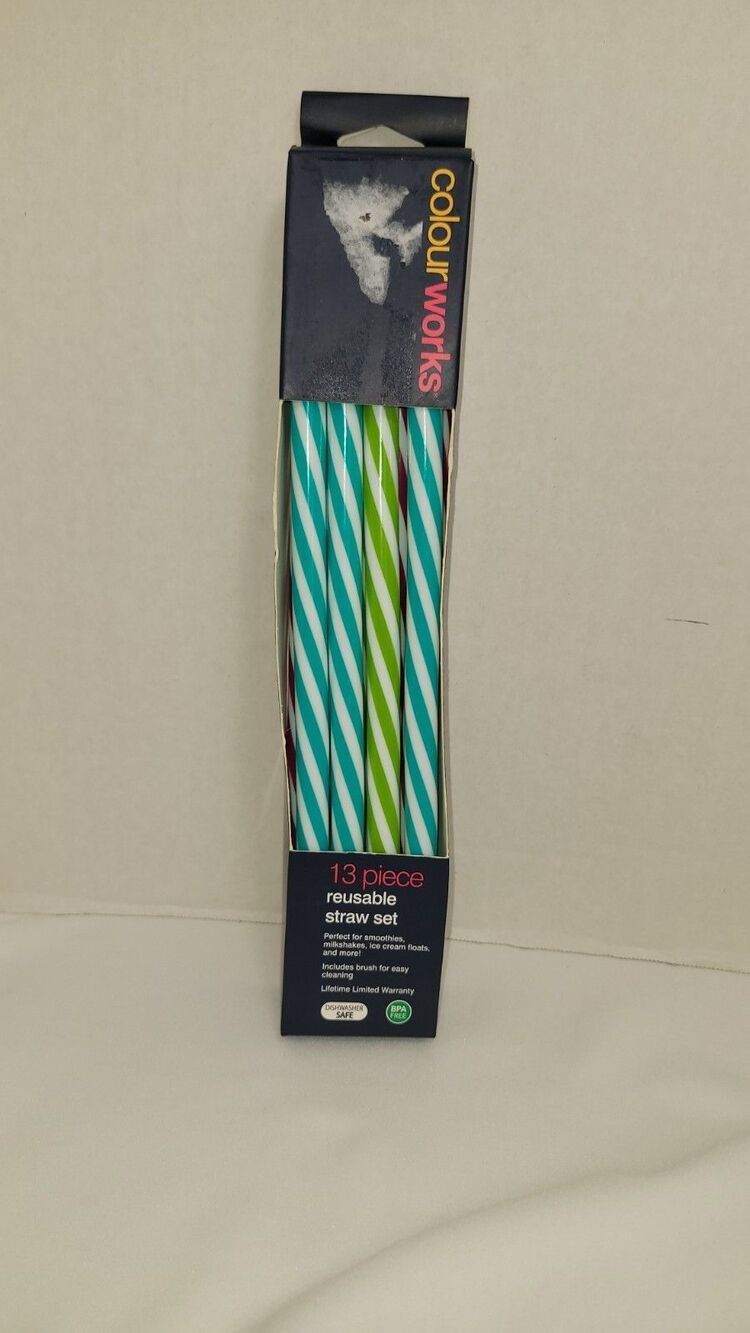 Colourworks 13 Piece Reusable Straw Set w/ Cleaning Brush BPA Free Eco Friendly